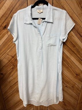 Holiday Light Blue  100% Linen  Shirt Dress Medium